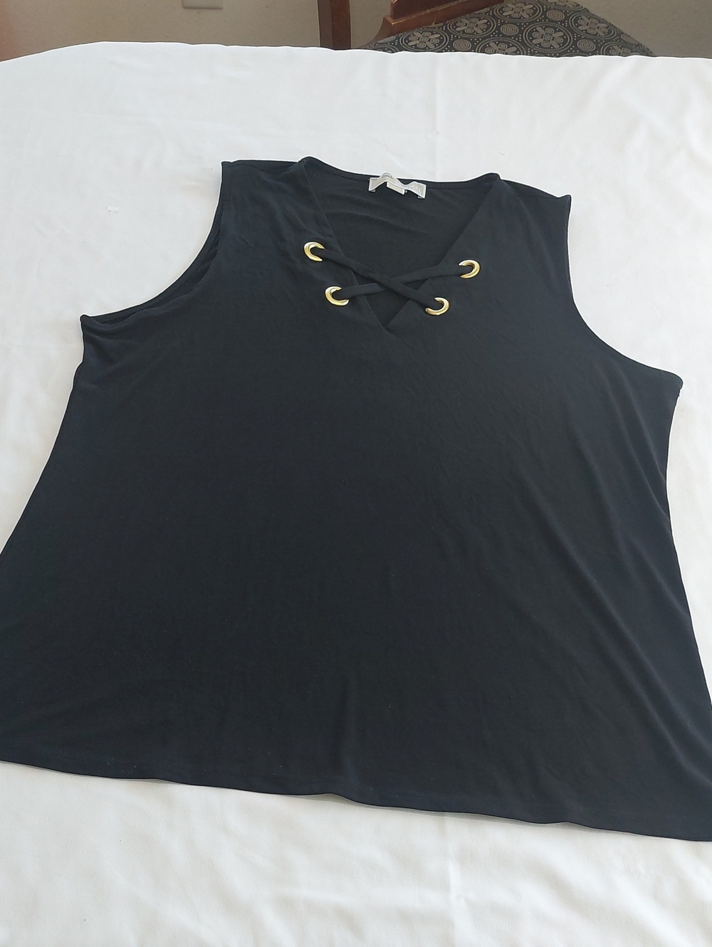 Michael Kors Black Sleeveless Lace-Up Tank with Gold Eyelets.Size XL